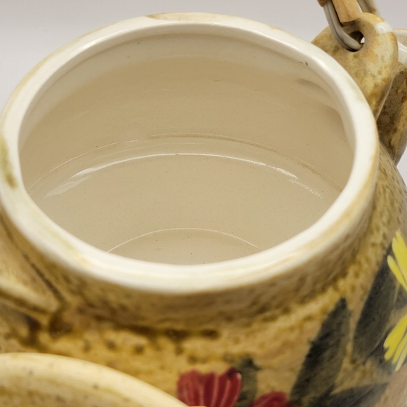 Nasco Teapot Japan Fine Stoneware Hand Painted Flowers Bamboo Wrapped Handle - Picture 9 of 13